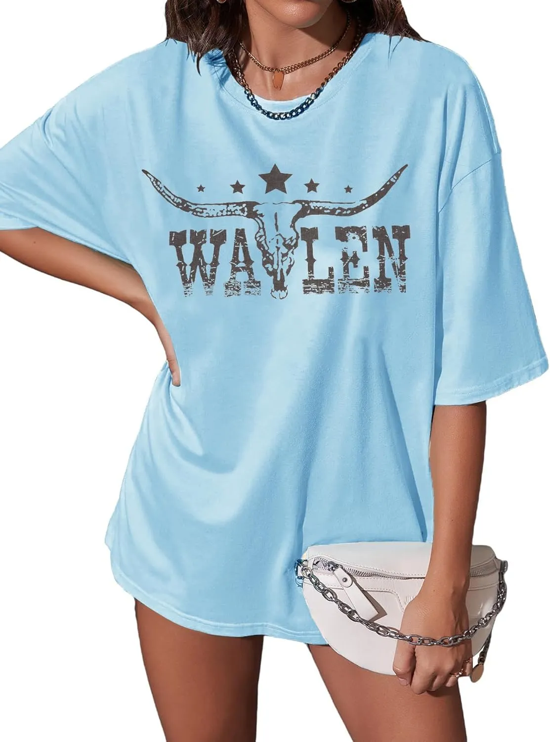 Cow Skull Shirts for Women Western Graphic T Shirts Oversized Country Music Shirt Rodeo Cowboy Graphic Tee