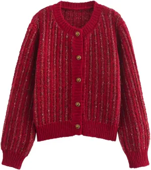 COZYPOIN Women Chunky Knitted Cardigan Sweater Crew Neck Button Fall Trendy Knit Coat