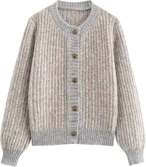 COZYPOIN Women Chunky Knitted Cardigan Sweater Crew Neck Button Fall Trendy Knit Coat