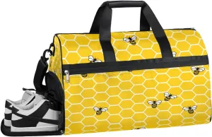 Cute Bee Sports Gym Bag with Wet Pocket & Shoes Compartment Waterproof Workout Duffel Bag for Women and Men Weekender Overnight Duffle Bag Travel Carry-on Tote