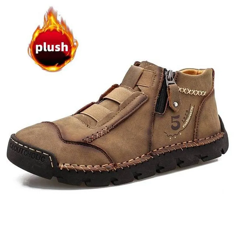 Cuzcare Leather Ankle Boots For Men Comfy Walking Orthopedic Shoes