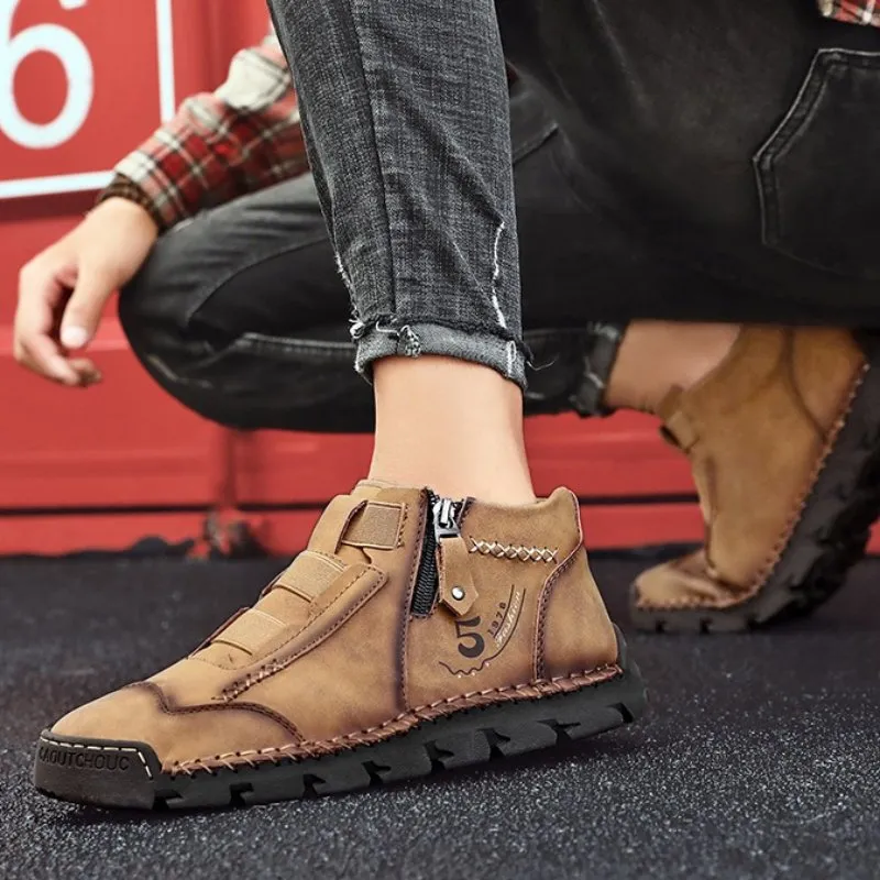 Cuzcare Leather Ankle Boots For Men Comfy Walking Orthopedic Shoes