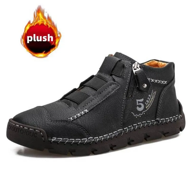 Cuzcare Leather Ankle Boots For Men Comfy Walking Orthopedic Shoes