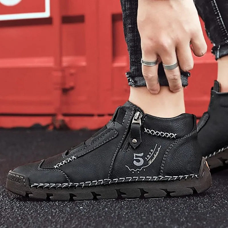 Cuzcare Leather Ankle Boots For Men Comfy Walking Orthopedic Shoes