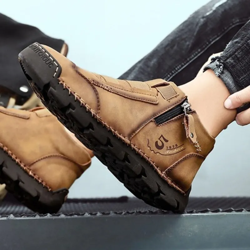 Cuzcare Leather Ankle Boots For Men Comfy Walking Orthopedic Shoes