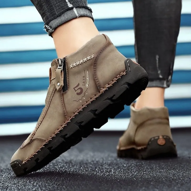 Cuzcare Leather Ankle Boots For Men Comfy Walking Orthopedic Shoes
