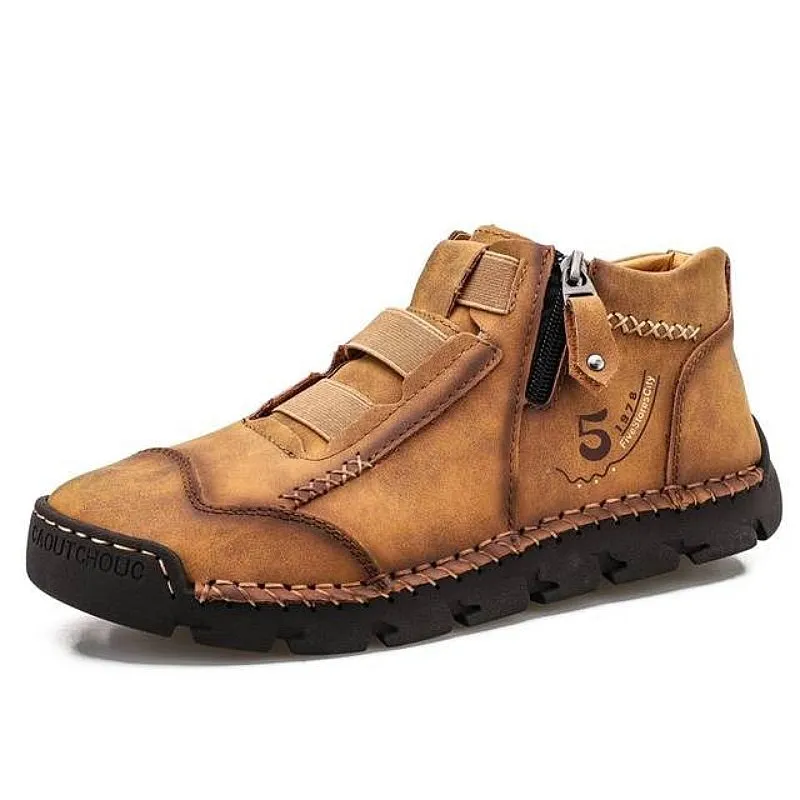 Cuzcare Leather Ankle Boots For Men Comfy Walking Orthopedic Shoes