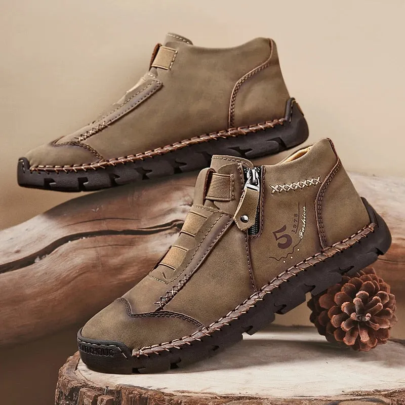 Cuzcare Leather Ankle Boots For Men Comfy Walking Orthopedic Shoes