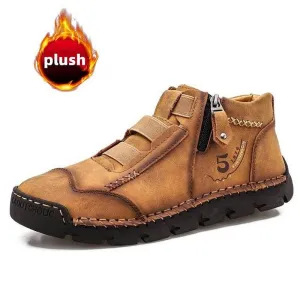 Cuzcare Leather Ankle Boots For Men Comfy Walking Orthopedic Shoes