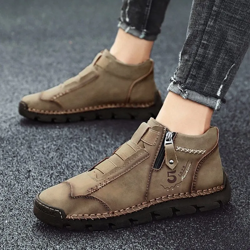 Cuzcare Leather Ankle Boots For Men Comfy Walking Orthopedic Shoes