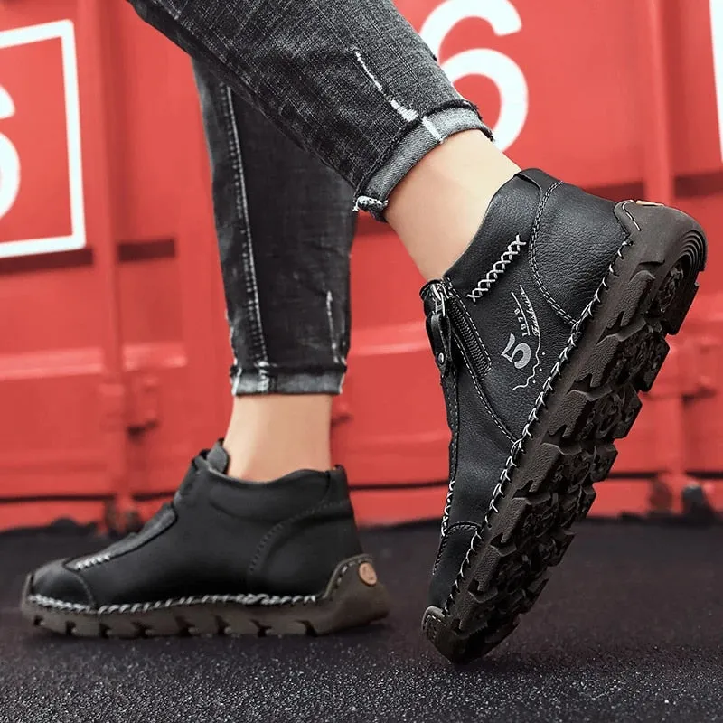 Cuzcare Leather Ankle Boots For Men Comfy Walking Orthopedic Shoes