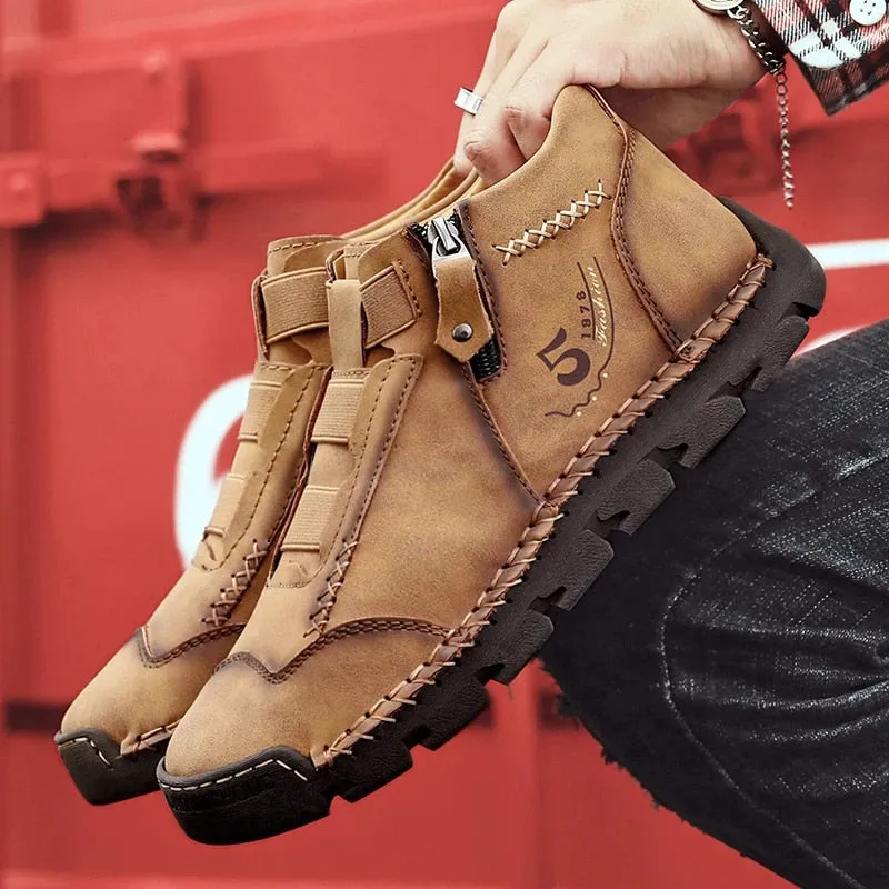 Cuzcare Leather Ankle Boots For Men Comfy Walking Orthopedic Shoes