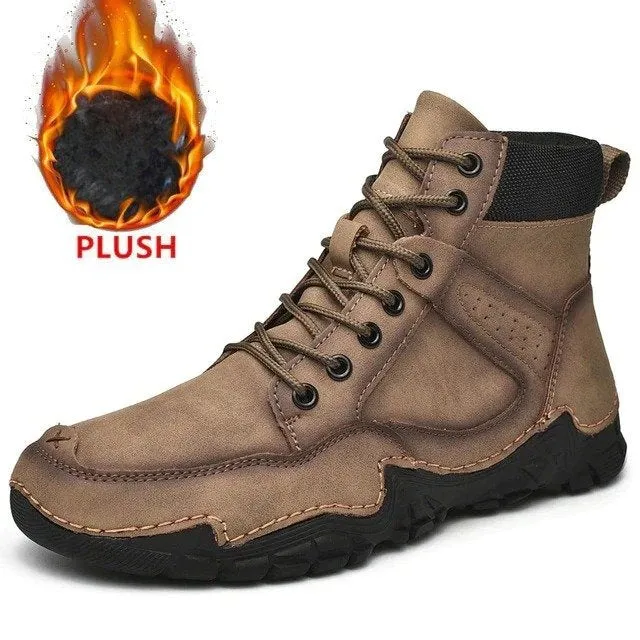Cuzcare Men Casual Ankle Boots Leather Winter Orthopedic Shoes
