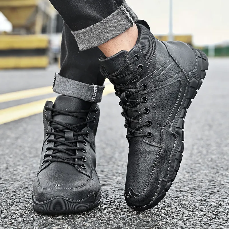 Cuzcare Men Casual Ankle Boots Leather Winter Orthopedic Shoes
