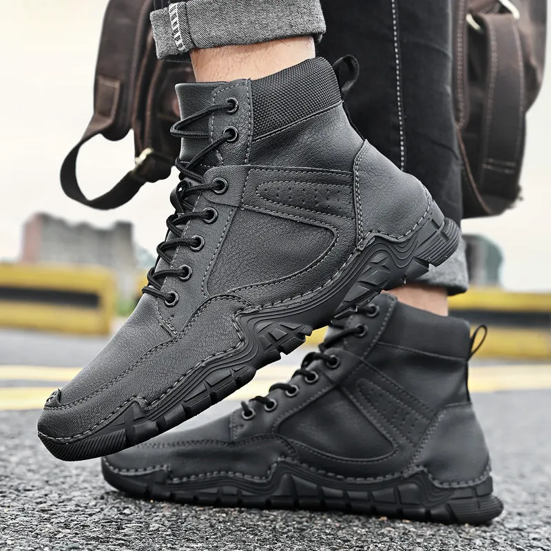 Cuzcare Men Casual Ankle Boots Leather Winter Orthopedic Shoes