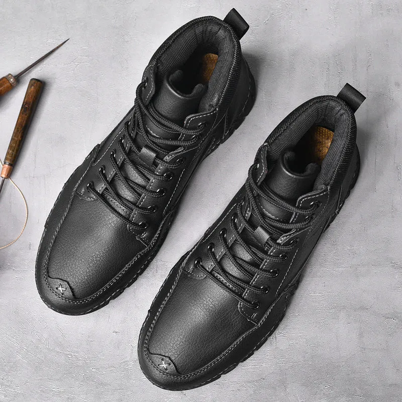 Cuzcare Men Casual Ankle Boots Leather Winter Orthopedic Shoes