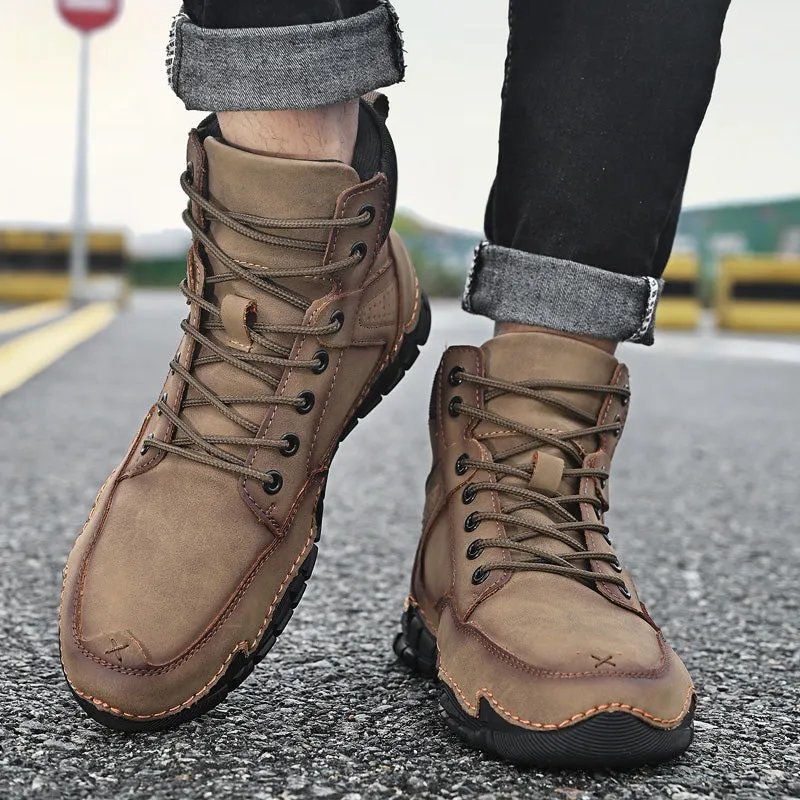 Cuzcare Men Casual Ankle Boots Leather Winter Orthopedic Shoes