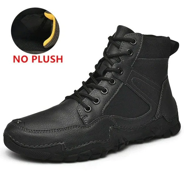 Cuzcare Men Casual Ankle Boots Leather Winter Orthopedic Shoes