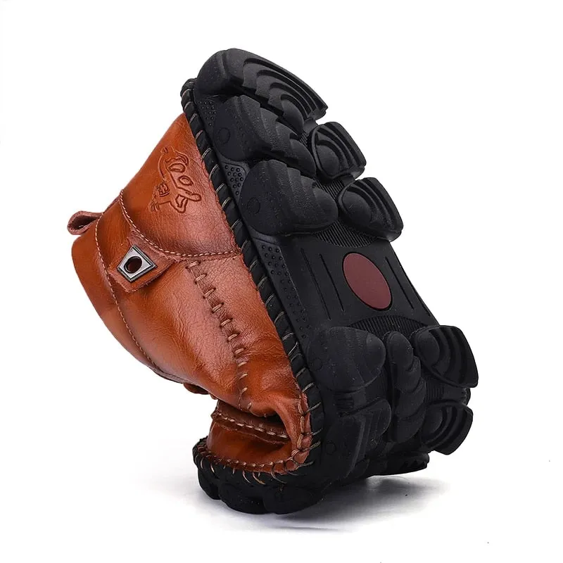 Cuzcare Men Leather Ankle Boots Round Toe Casual Orthopedic Shoes
