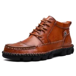 Cuzcare Men Leather Ankle Boots Round Toe Casual Orthopedic Shoes