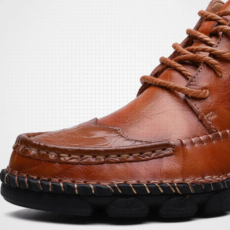 Cuzcare Men Leather Ankle Boots Round Toe Casual Orthopedic Shoes
