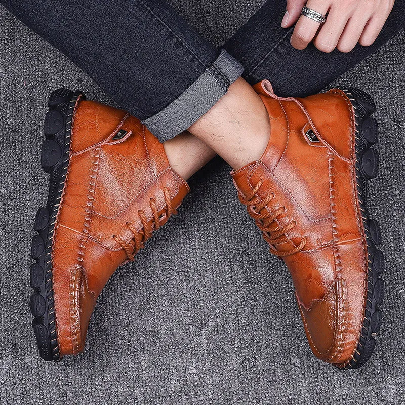 Cuzcare Men Leather Ankle Boots Round Toe Casual Orthopedic Shoes