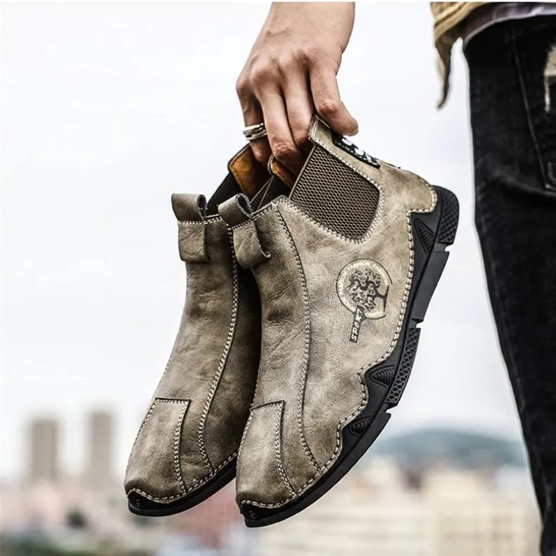 Cuzcare Men Plush Ankle Boots Premium Leather Casual Orthopedic Shoes