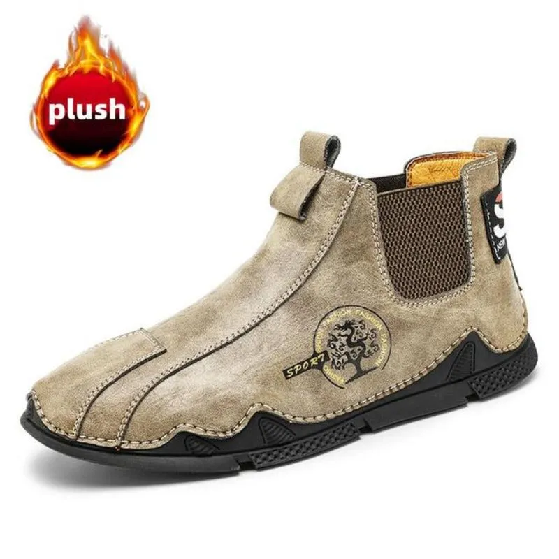 Cuzcare Men Plush Ankle Boots Premium Leather Casual Orthopedic Shoes
