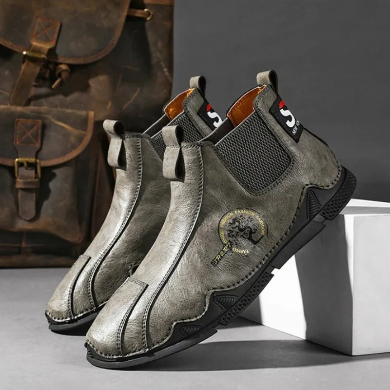 Cuzcare Men Plush Ankle Boots Premium Leather Casual Orthopedic Shoes