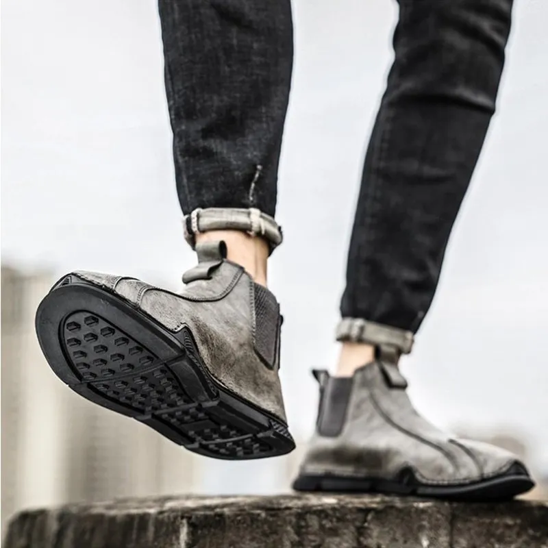 Cuzcare Men Plush Ankle Boots Premium Leather Casual Orthopedic Shoes
