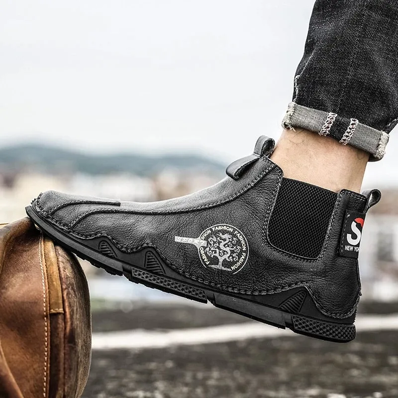 Cuzcare Men Plush Ankle Boots Premium Leather Casual Orthopedic Shoes