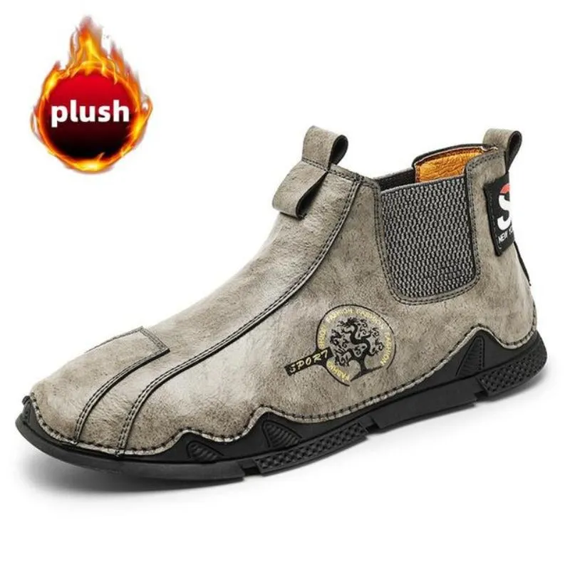 Cuzcare Men Plush Ankle Boots Premium Leather Casual Orthopedic Shoes