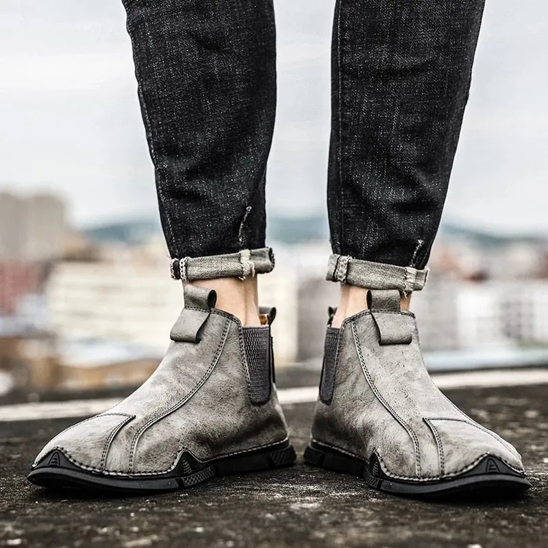 Cuzcare Men Plush Ankle Boots Premium Leather Casual Orthopedic Shoes