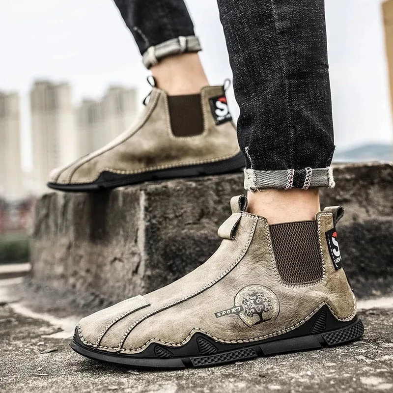 Cuzcare Men Plush Ankle Boots Premium Leather Casual Orthopedic Shoes