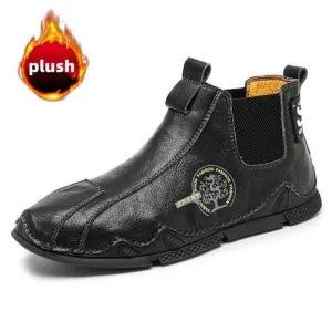 Cuzcare Men Plush Ankle Boots Premium Leather Casual Orthopedic Shoes