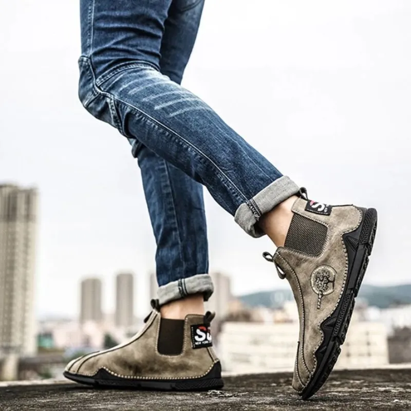 Cuzcare Men Plush Ankle Boots Premium Leather Casual Orthopedic Shoes