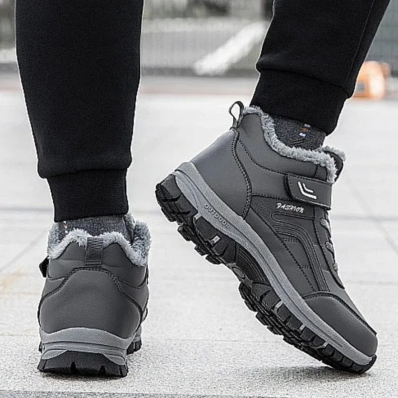 Cuzcare Men Velcro Fur Ankle Boots Waterproof Orthopedic Shoes