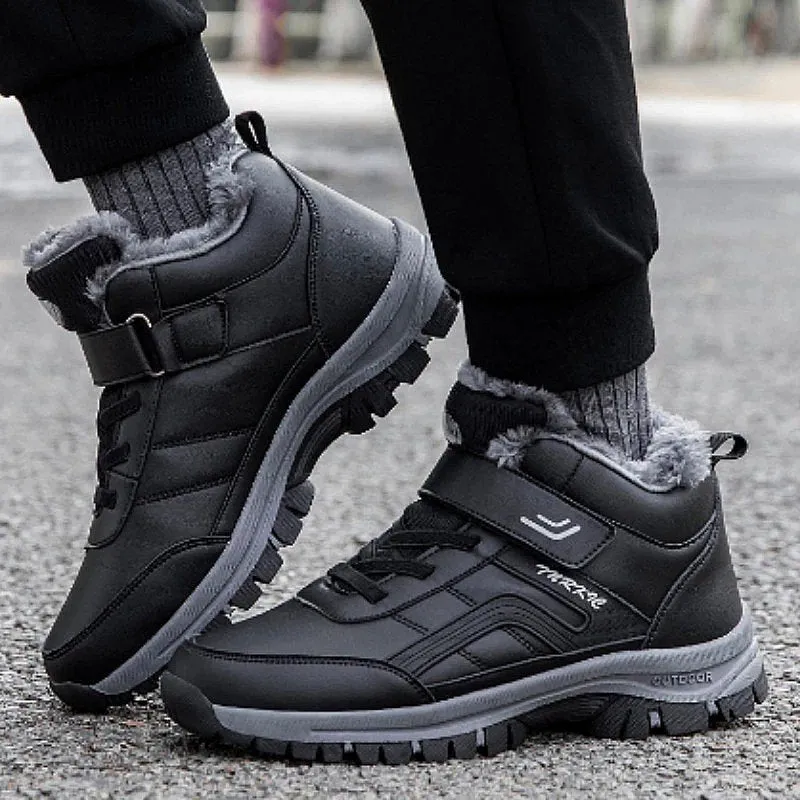 Cuzcare Men Velcro Fur Ankle Boots Waterproof Orthopedic Shoes