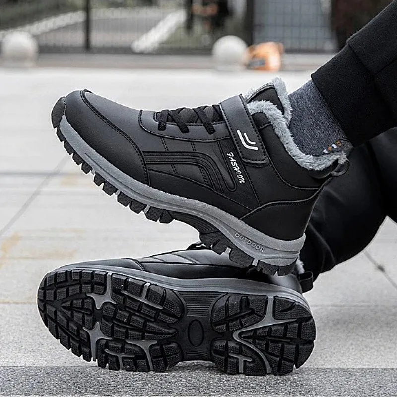 Cuzcare Men Velcro Fur Ankle Boots Waterproof Orthopedic Shoes
