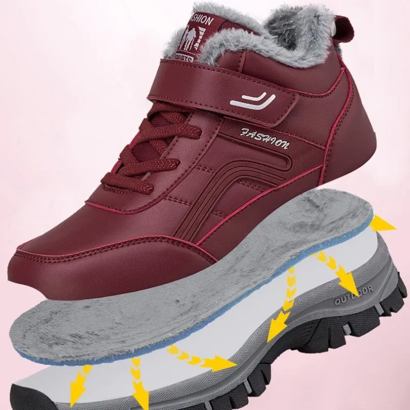 Cuzcare Men Velcro Fur Ankle Boots Waterproof Orthopedic Shoes