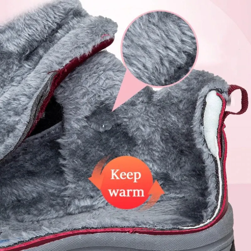 Cuzcare Men Velcro Fur Ankle Boots Waterproof Orthopedic Shoes