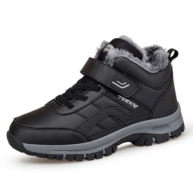 Cuzcare Men Velcro Fur Ankle Boots Waterproof Orthopedic Shoes