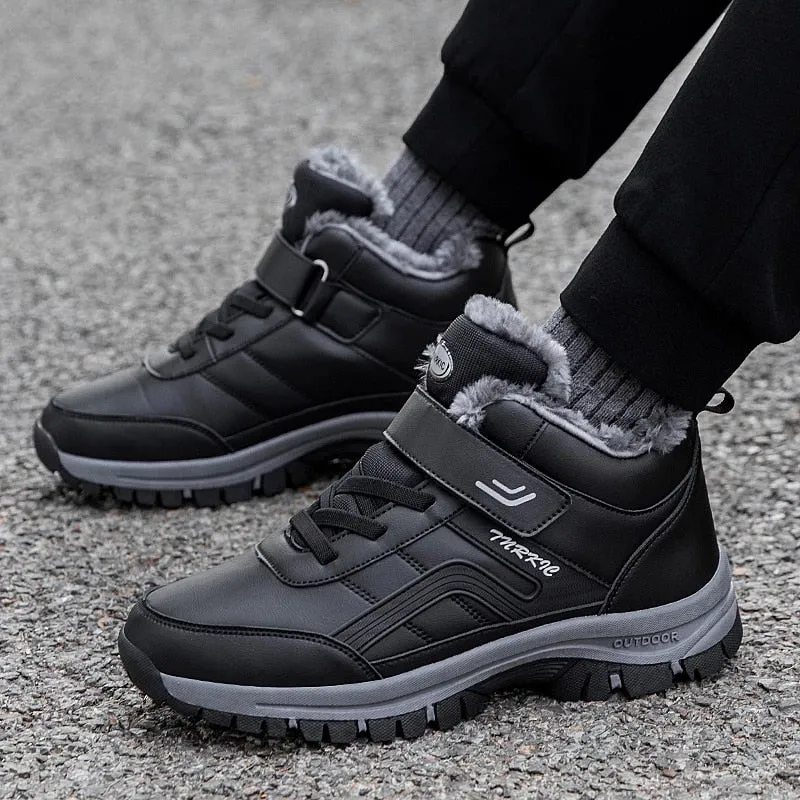Cuzcare Men Velcro Fur Ankle Boots Waterproof Orthopedic Shoes