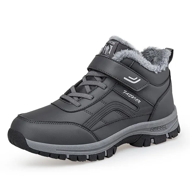 Cuzcare Men Velcro Fur Ankle Boots Waterproof Orthopedic Shoes