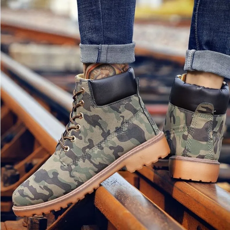 Cuzcare Men Winter Orthopedic Shoes Warm Army Ankle Boots