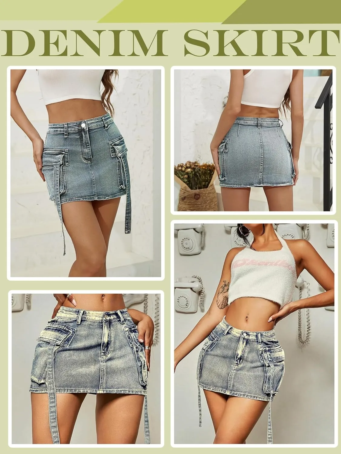 Denim Skirt y2k Button Mini Skirt Jean Skirt Cargo Skirts for Women with Pocket Low Waist