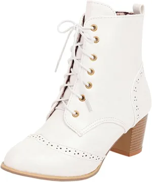 DINTAHA Pirate Boots Womens Victorian Ankle Boots Lace Up Chunky Heel Booties Vintage Oxford Wingtip Boots