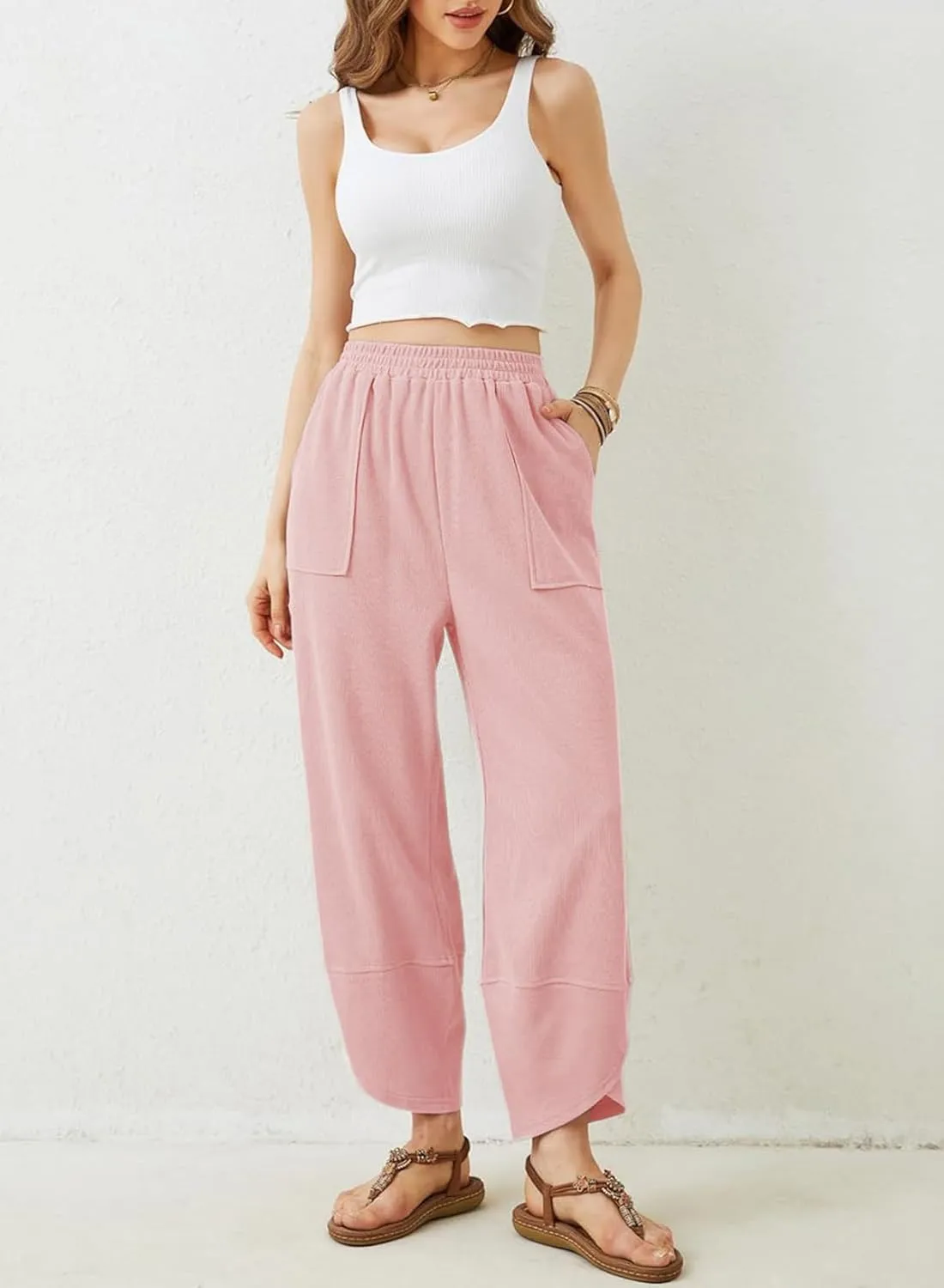 Dokotoo Womens Wide Leg High Waisted Stretch Quick Dry Lightweight Womens Pants with Pockets Loose Casual Lounge Pants