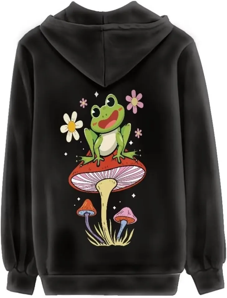 Drawstring Zipper Hooded Sweatshirt for Women Fall Fashion Street Loose Fit Long Sleeve Pullover Tops XS-5XL
