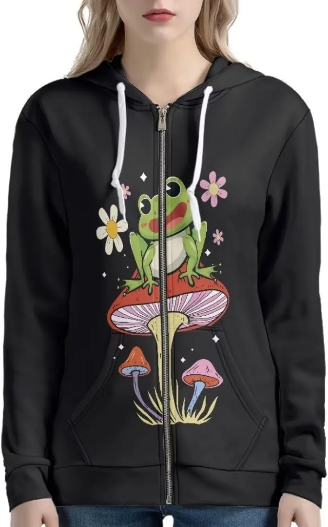 Drawstring Zipper Hooded Sweatshirt for Women Fall Fashion Street Loose Fit Long Sleeve Pullover Tops XS-5XL